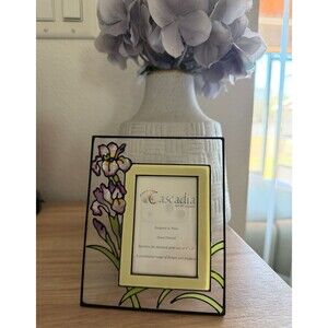 Cascadia Art of Glass Hand Painted Photo Frame Round Glass Irises 3 x 2